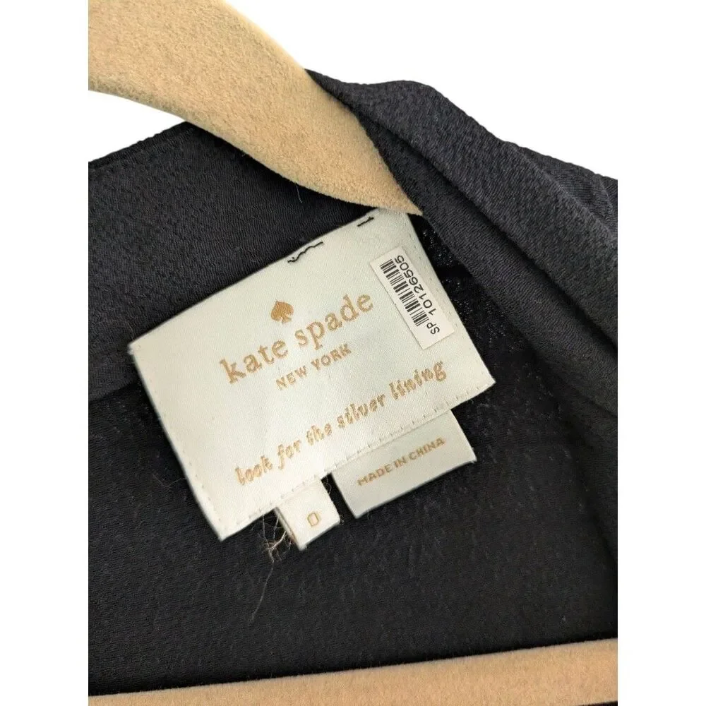 KATE SPADE Villa Crepe Dress Brighton Black Bow / Tie Waist Cap Sleeve Sz 0